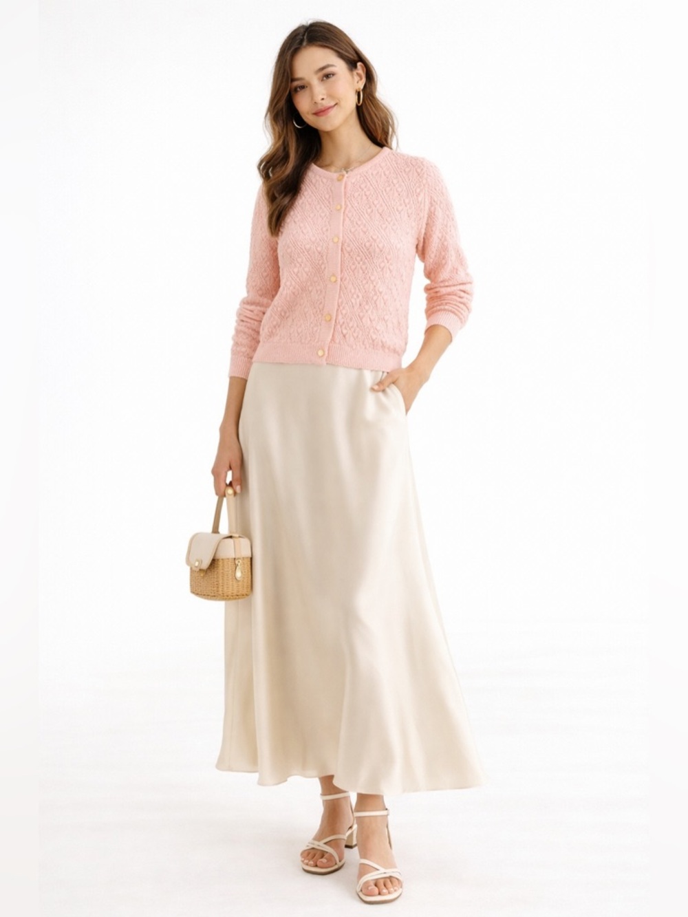 VINTAGE Coquette Pastel Pink Bobble Cardigan 60’s 70’s Sidney Gould Pointelle M - Picture 7 of 7